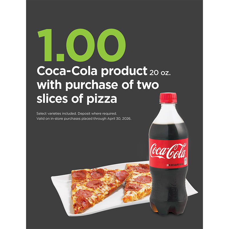 $1 coke 2 pizzas Counter Card